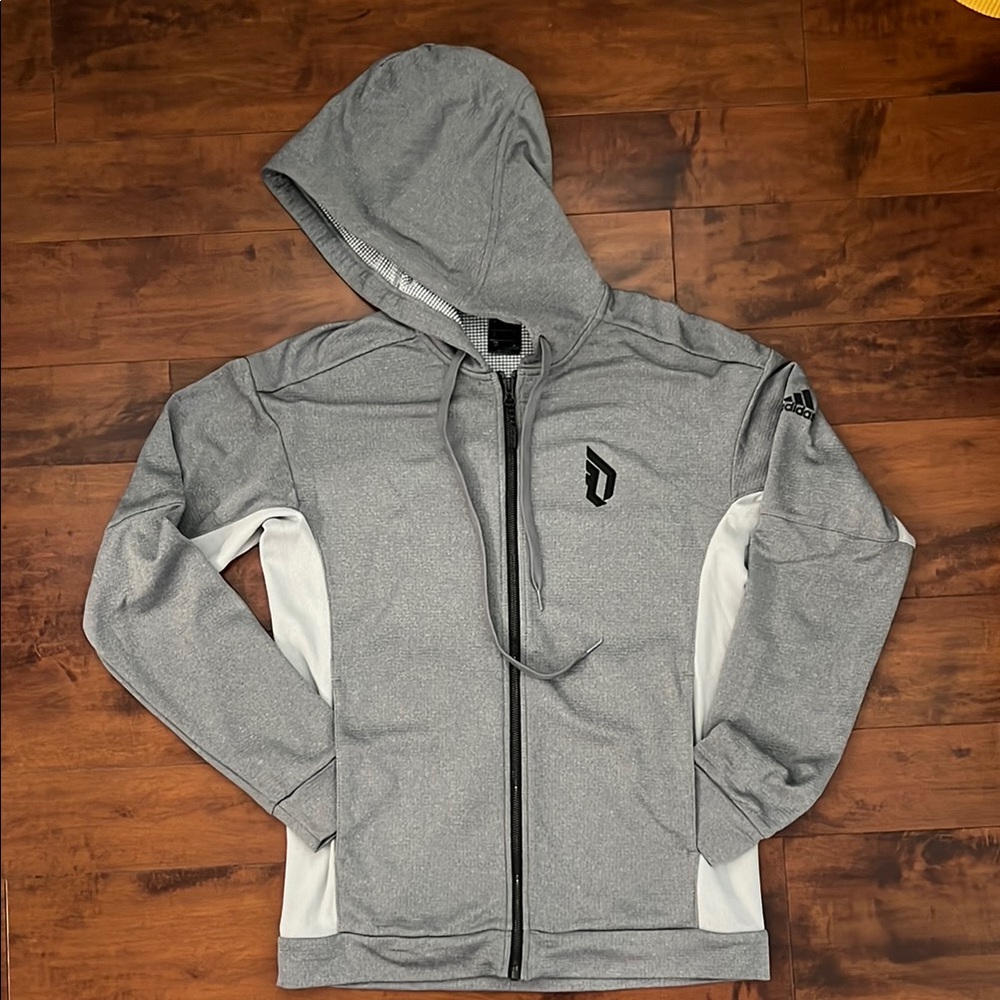 Adidas Men’s Damian Lillard Gray Full Zip Hoodie - Small, EUC